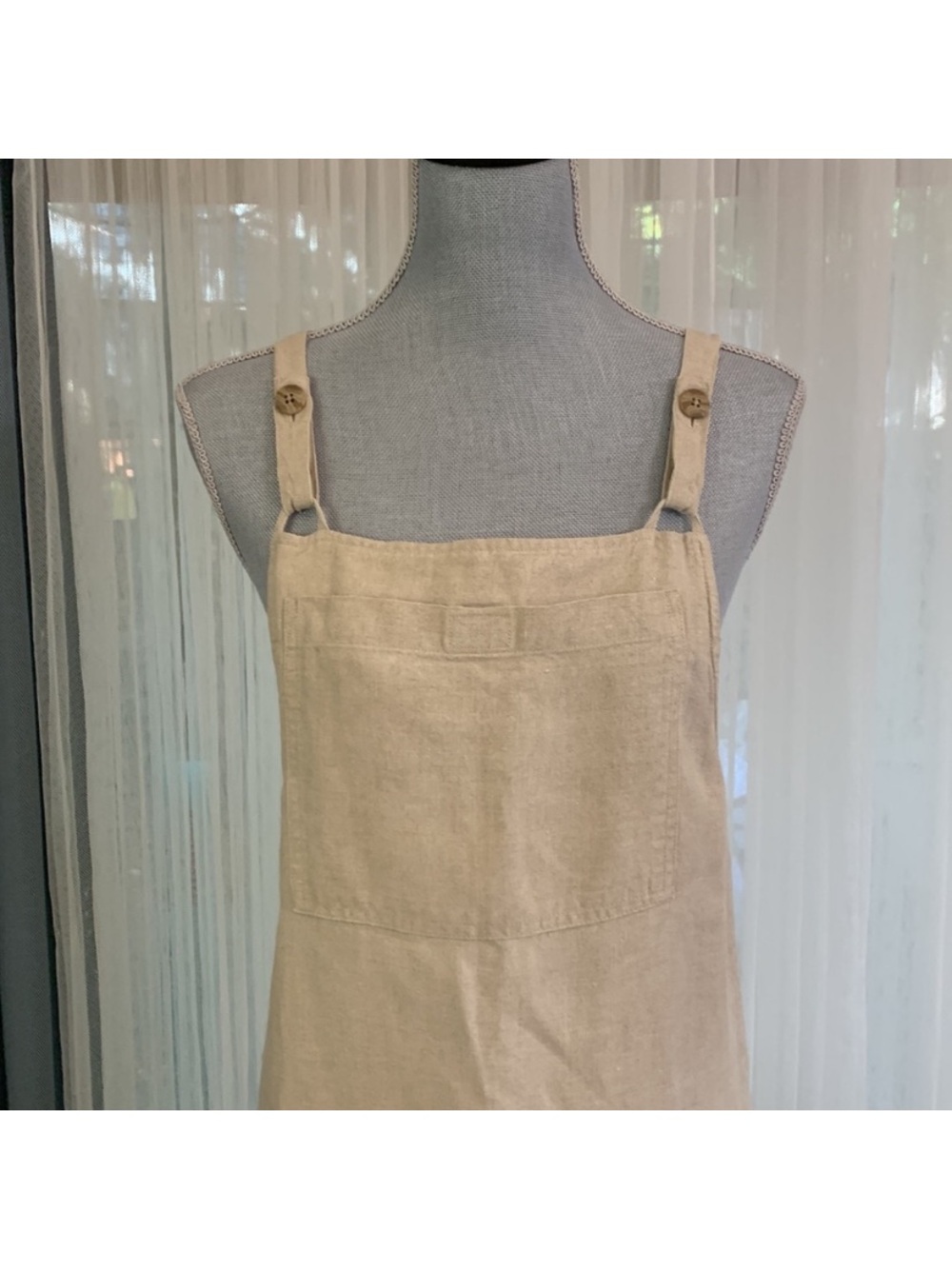 Hanna Andersson Linen Maxi Dress Size M Beige Pinafore Overalls Adjustable Strap